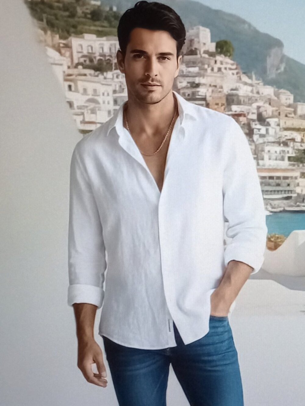 Nerosfumato di Positano Men XL 100% Linen White Shirt Made Italy Amalfi Coastal